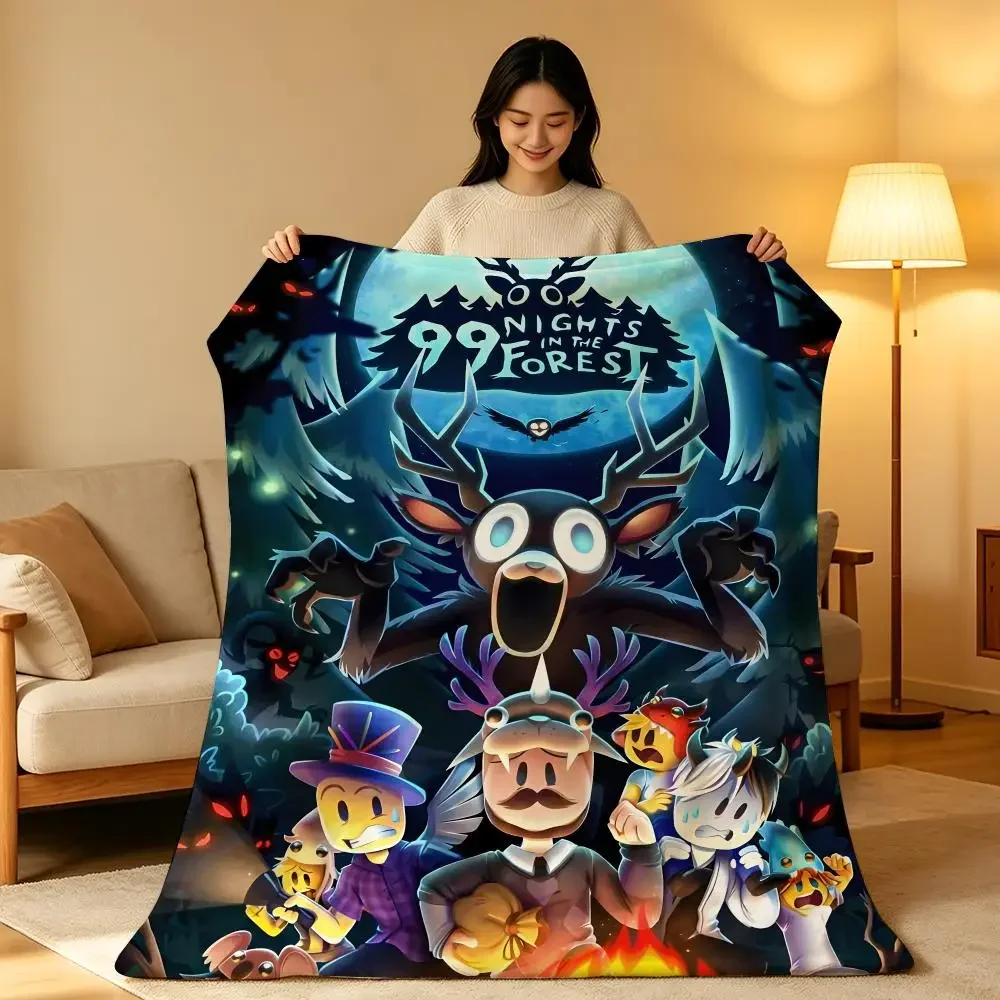 Game 9-99 Nights in the Forest Horror Survival Art Throw Soft Warm Flannel Blanket Lightweight for Sofa Bed Couch Travel Adults