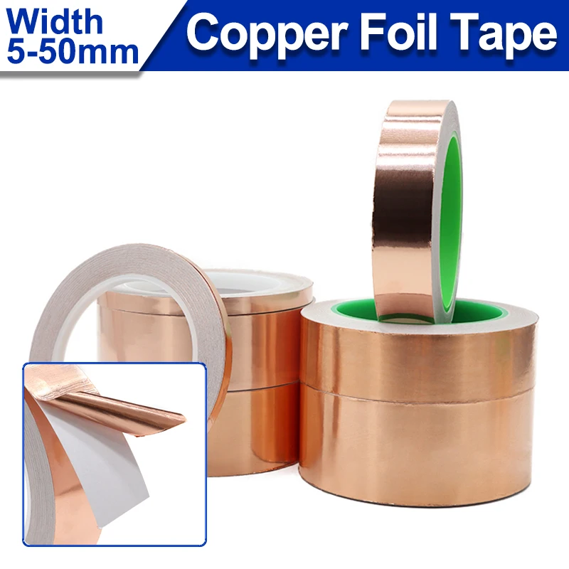 Single/Double Sided Copper Foil Tape Adhesive Conductive 5/6/8/10/12/15/20/25/30/35/40/45/50mm Electrical Repair Tapes 20m/roll