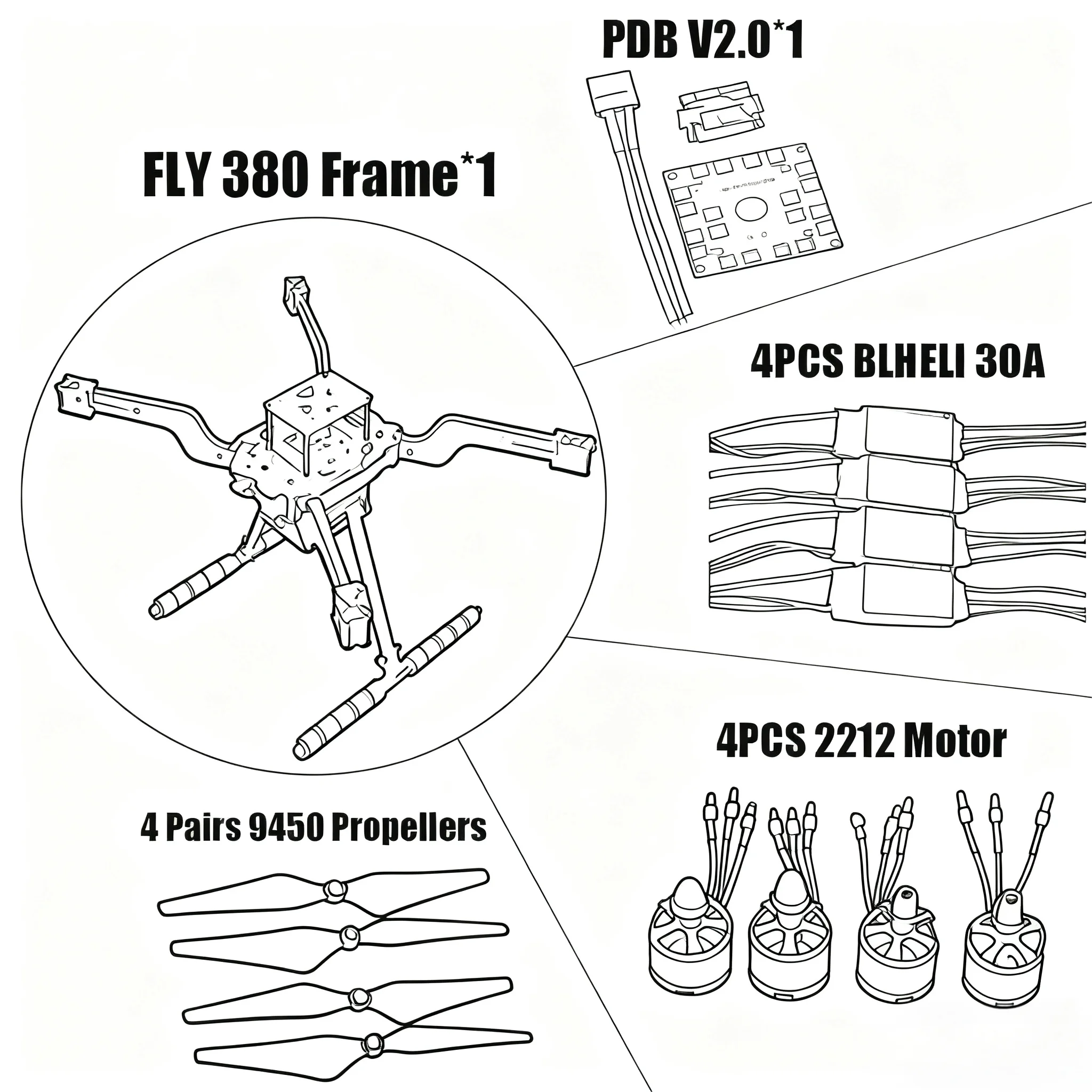 โดรน BCUBE โอเพ่นซอร์ส รุ่นใหม่ FLY380Mm Pix Quadrotor โครงสร้างแบบยกขึ้น Pixhawk 2.4.8 Pix Px4