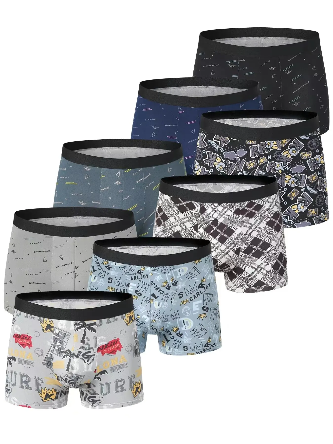 

4 Pieces European and American Size MEN'S FASHION Printed Boxer Underwear Comfortable Swimming Trunks Oversized Underwear Shorts