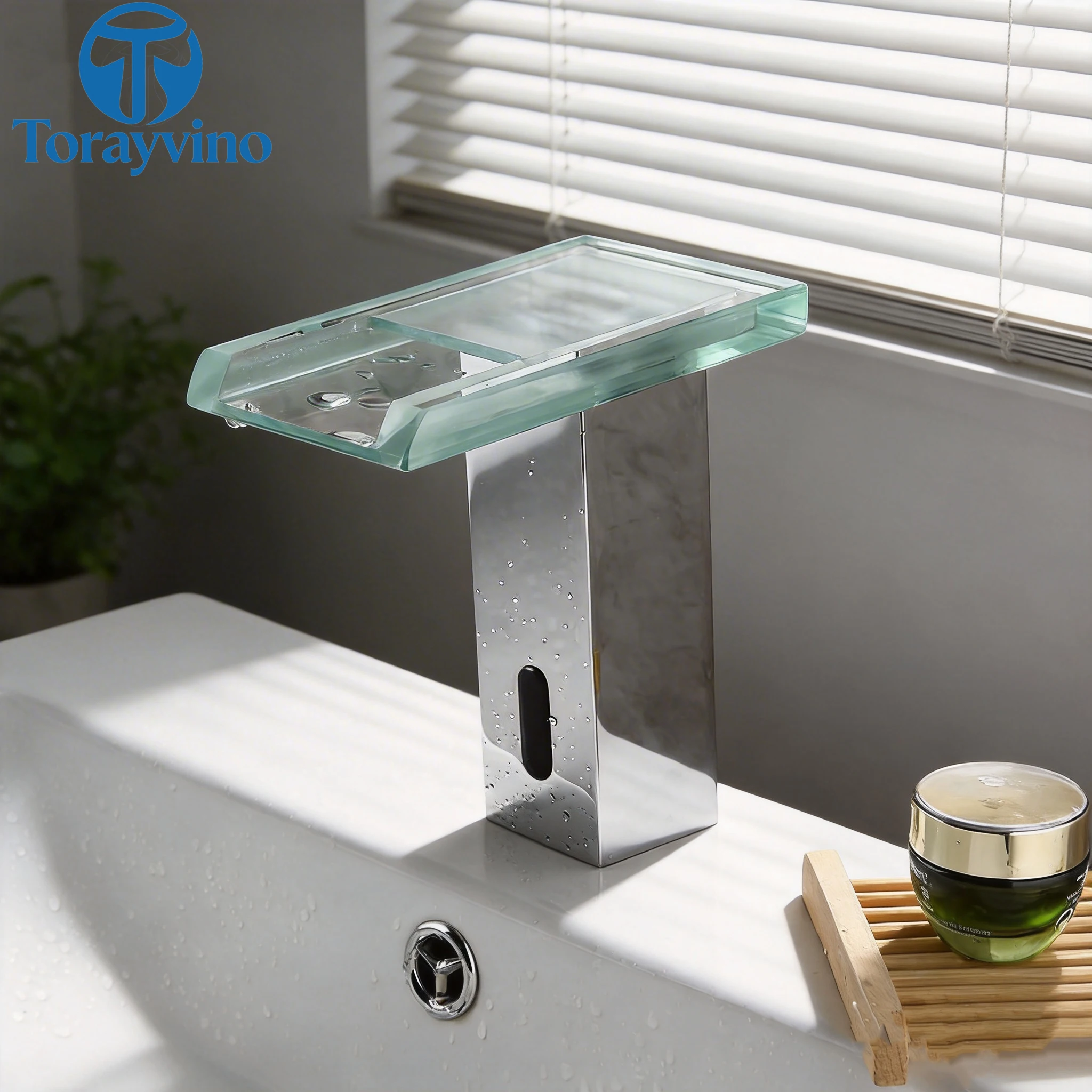 Torayvino Bathroom LED Waterfall Automatic Sensor Sink Faucets Touchless Basin Hot Cold Washbasin Water Mixer Tap Accessories