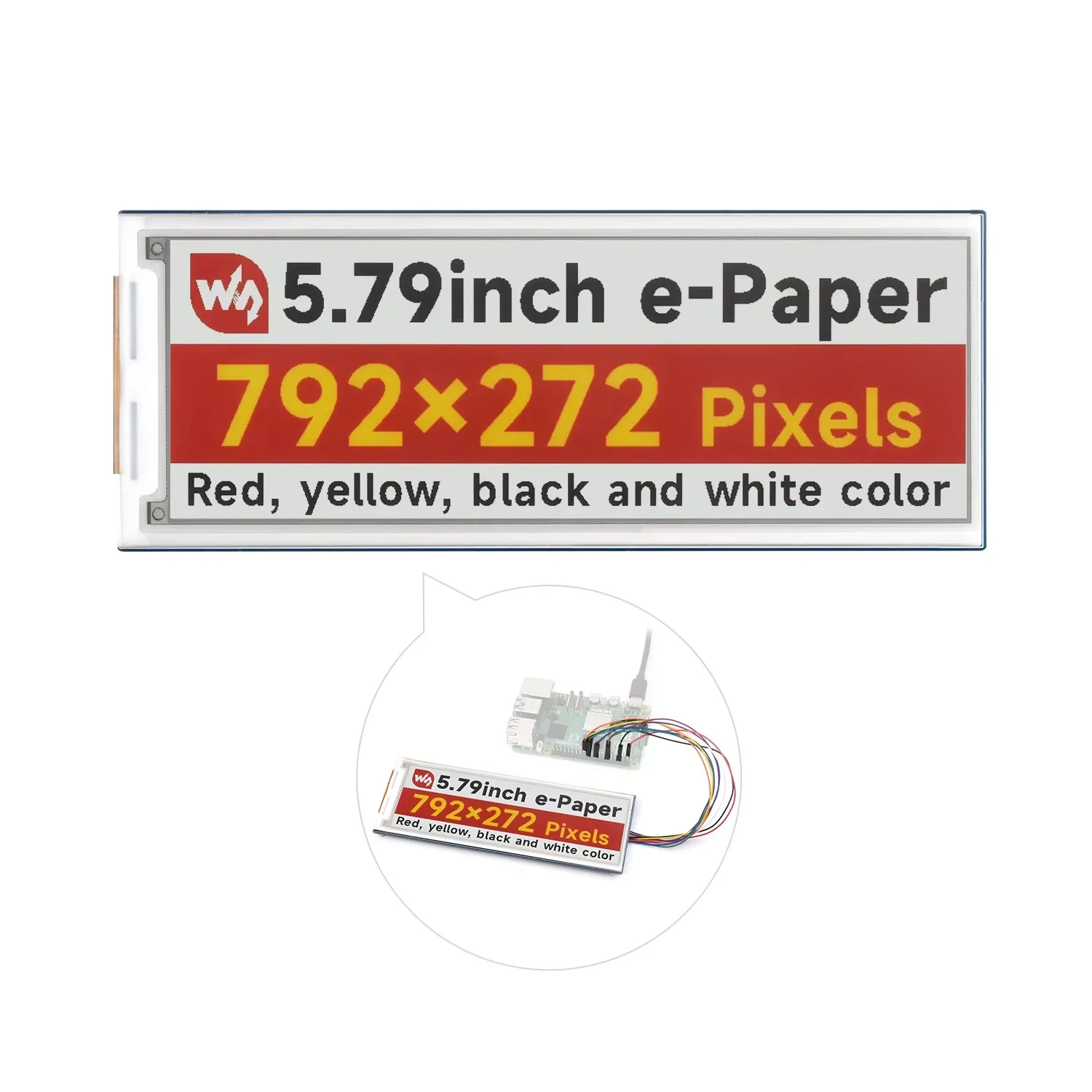 5.79inch e-Paper (G) Waveshare display (G) e-ink display 792x272 Red Yellow Black White for Raspberry Pi Jetson Series Ardruino