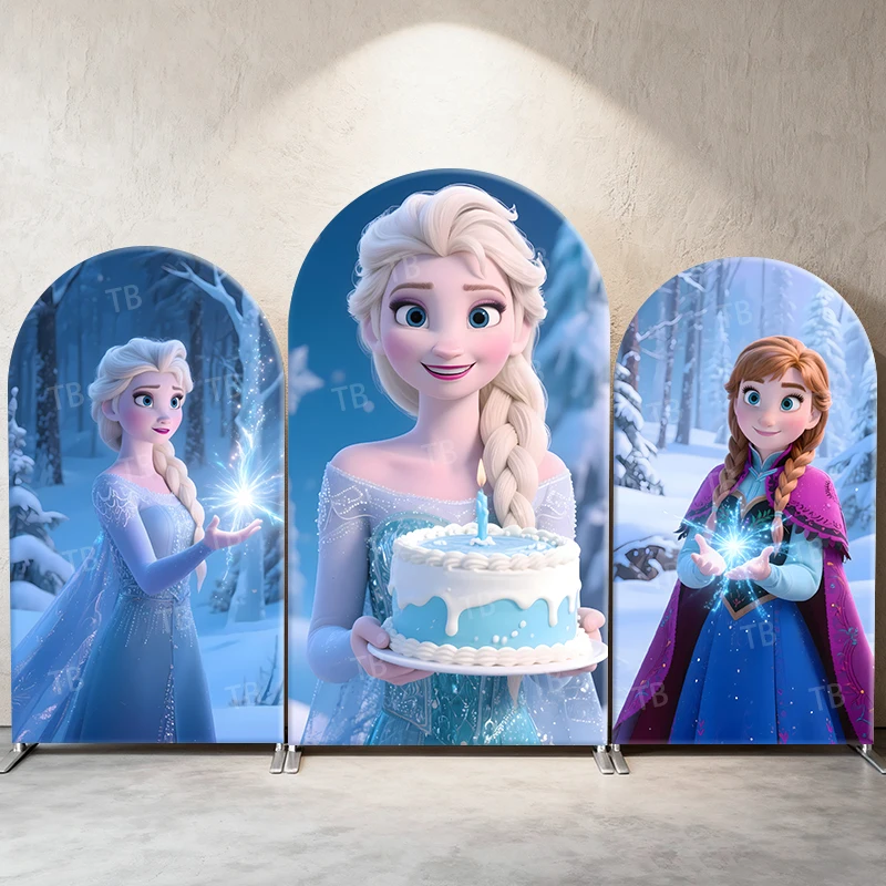 

Frozen Birthday party Arch Backdrop Cover Elsa&Anna Snowy Forest for Kids Birthday PartyBaby Shower Event Decor Photo Booth Prop