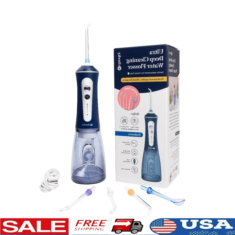 

Беспроводная ирригатор для глубокой очистки с 5 режимами давления, 5 многоразовых насадок, портативное устройство для ухода за полостью рта, перезаряжаемое через USB