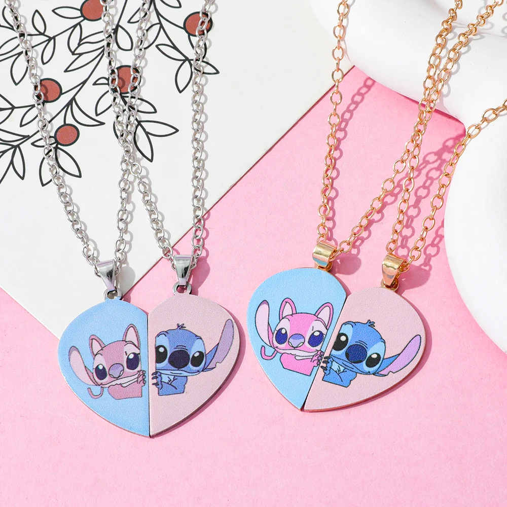 Collar con diseño de corazón de Lilo & Stitch, colgante de pareja de Stitch y Angel, regalo de joyería para el Día de San Valentín