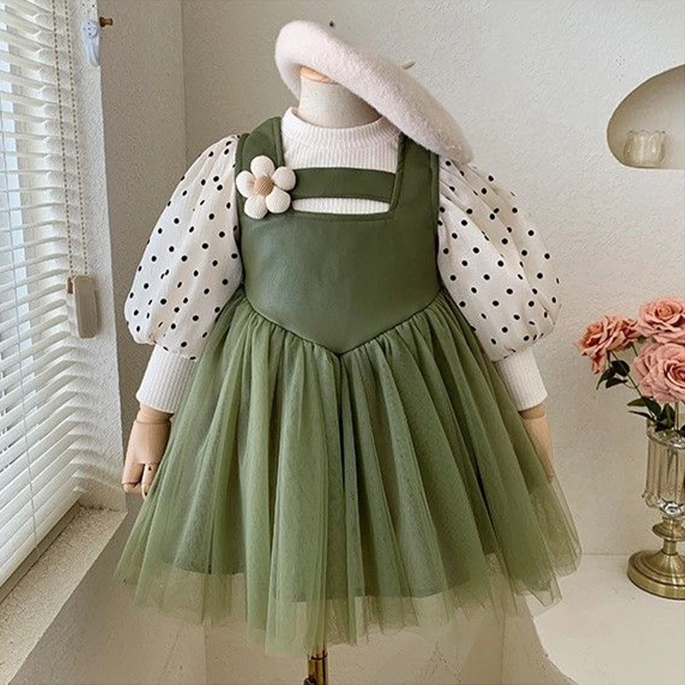 Girls Casual Dresses Baby Girl Polka Dot Long Sleeve Infant Princess Dress for 0-2 Years Korean Flower Girls Autumn Clothing