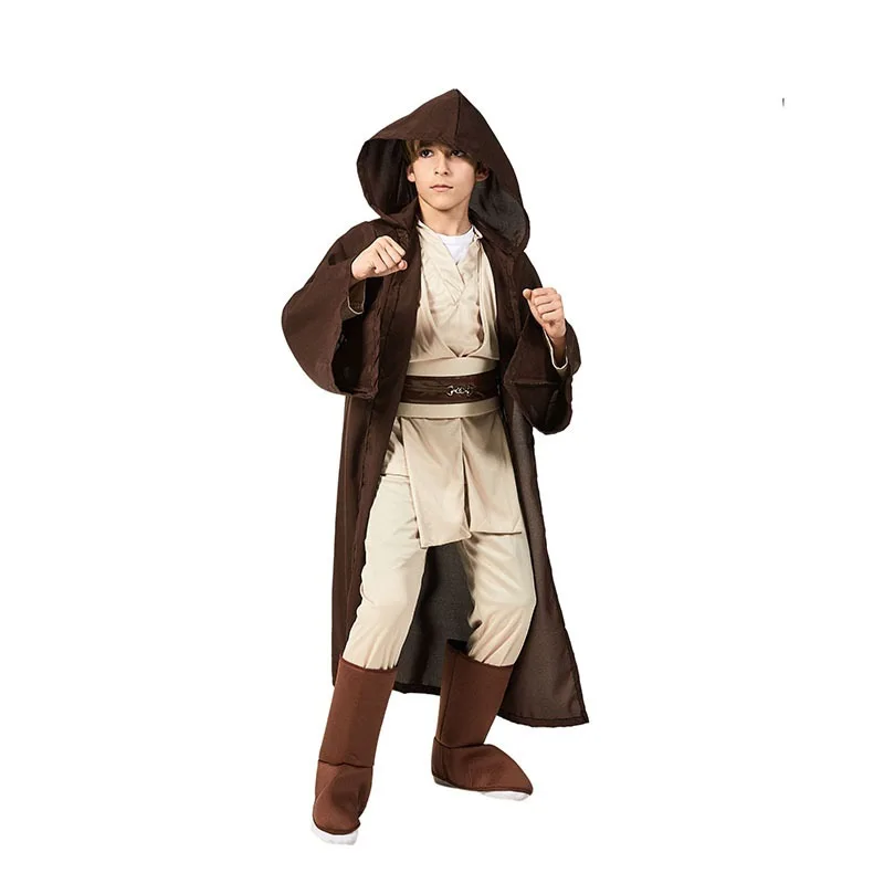 P-Jsmen Movie Star Kids Children Jedi Obi Wan Kenobi Costume Tunic Robe Cloak Cosplay Full Set Halloween Costume High Quality