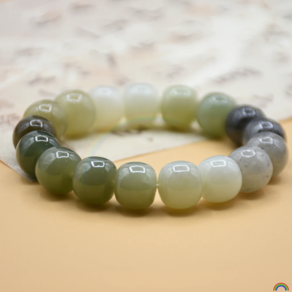 Natural Hotan Jade Duobao Hand String Old Style Jade Beads Single Loop Bracelet for Men and Women RWbuy Brand Design