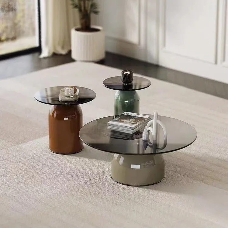 Design Household Products Home Furniualityture Living Room Fiberglass Color Center Table Side Table Glass Coffee Table Set
