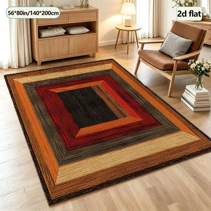 Vintage Multicolor Concentric Circle Square Carpet, Geometric Square Carpet Suitable for Living Room Home Decoration