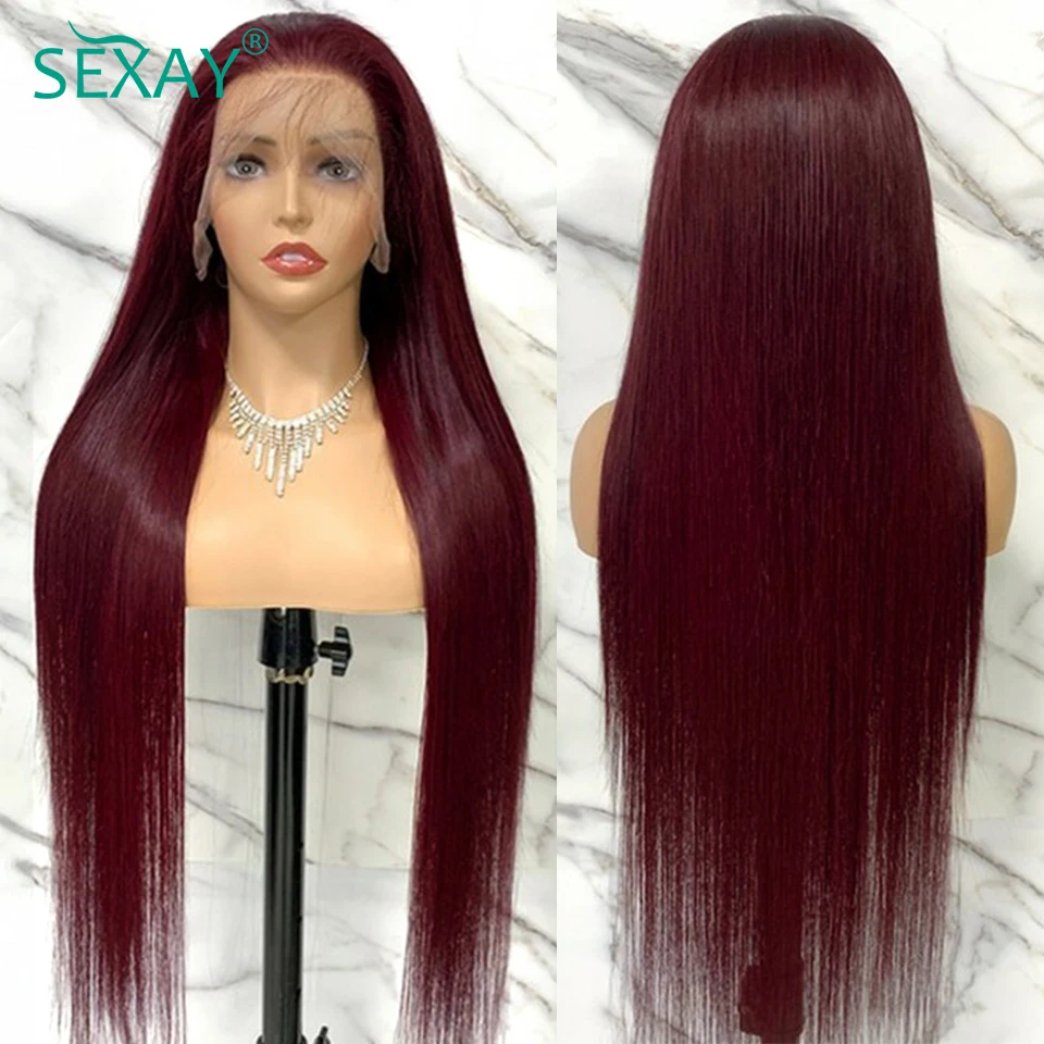 

99J Burgundy Lace Front Human Hair Wig Pre Plucked 8-32 Inch 180D 13x4 Glueless HD Transparent Lace Frontal Human hair Wigs Sale