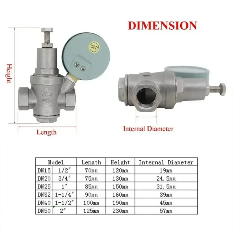 304 adjustable reducing - 1/2 3/4 1 1-1/4 1-1/2 2 inch - lead free stainless steel - water pressure regulator valve