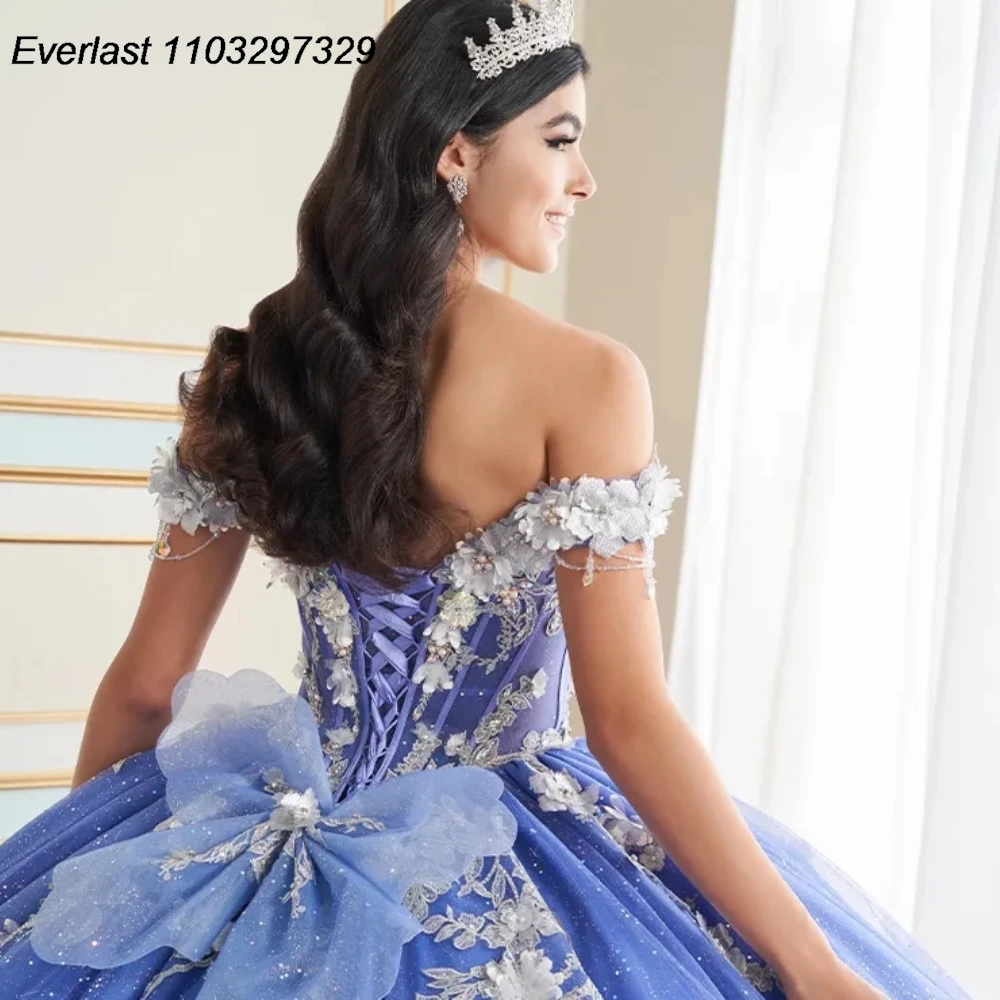 EVLAST-vestido De quinceañera rosa brillante, vestido De baile, apliques De encaje blanco, lazo De cuentas, corsé mexicano dulce 16, 15 años, TQD852