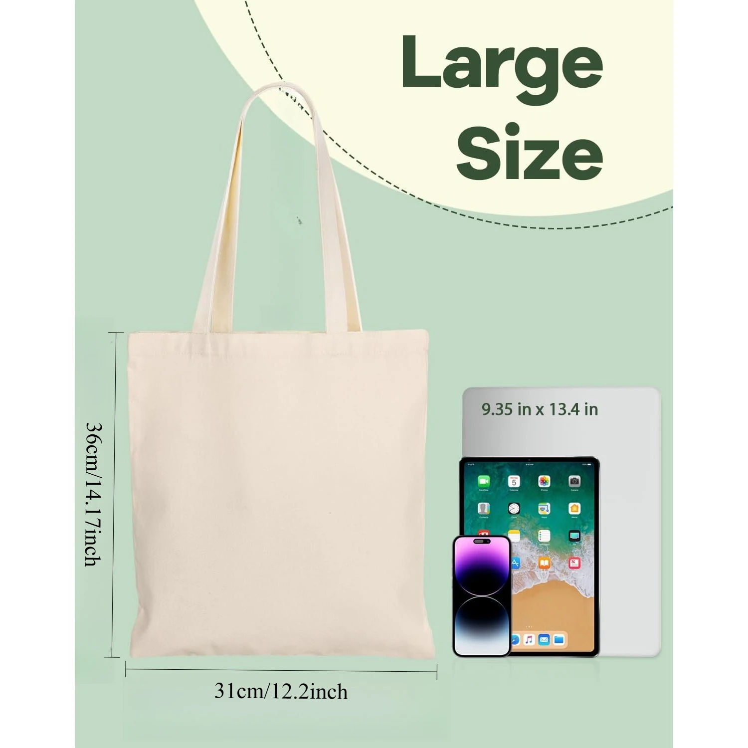 2PCS Large Canvas Sublimation Tote Bags, Blank Durable Grocery Bags for Painting, DIY, Promotion & Gifts