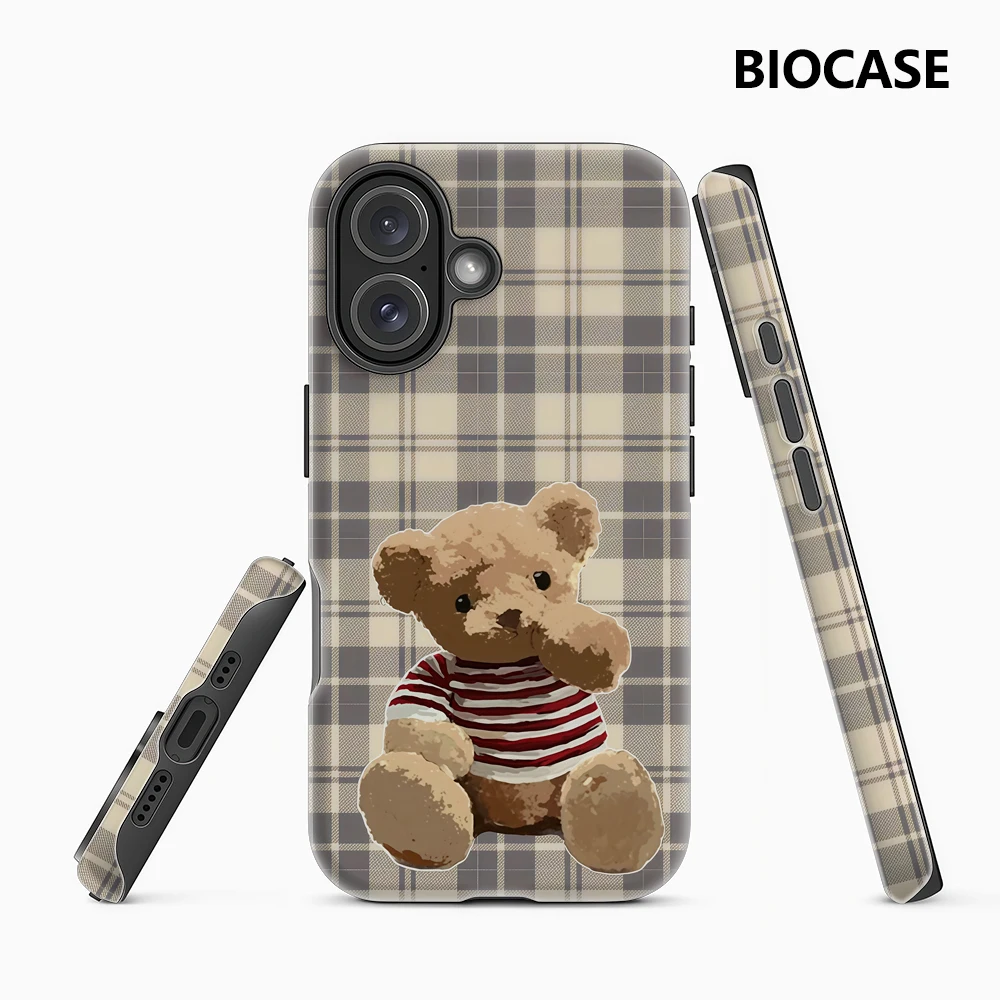 Karierte Teddybär-Handyhülle für iPhone 17 Must-Haves für iPhone 17 16 15 14 13 12 Pro Max Plus, doppellagige Rückseite