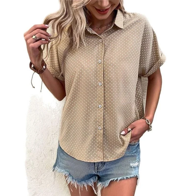 Dames Polka Dot Kraag ort Sve irt Commute Sle Polyester Stof Anti-vervorming Lente Seizoen Faion Dames irt