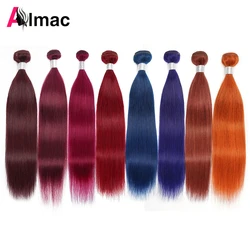 Colored Straight Human Hair Bundles Indian Remy Hair Extension 99J Blue Purple Orange Ginger #350 #33 Hair Weaving  90-100 gram