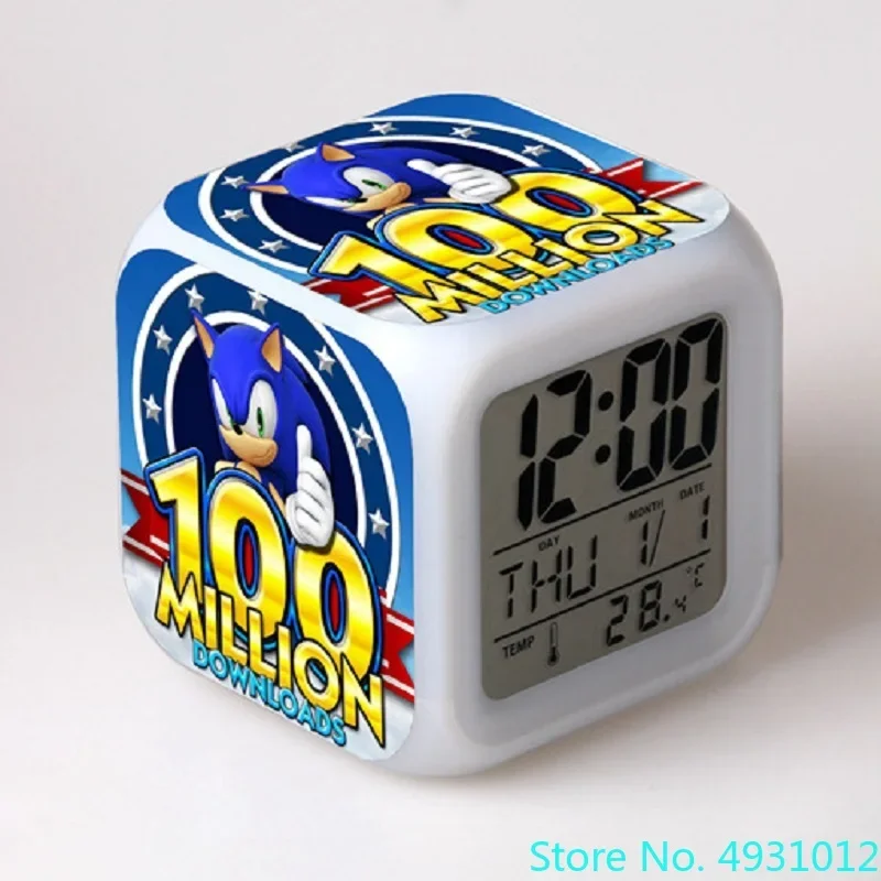 8x8x8cm Anime Sonic Figurine Toys sveglia elettronica orologio digitale orologio luminoso cambia colore bambini studente regalo per bambini