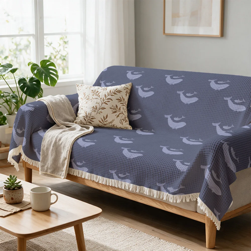 Decorative Navy Blue Bird Print Throw Blanket Sofa Cover Cozy Living Room Decor Couch Accent Piece