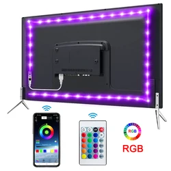 Cinta de tira de luz LED USB con Bluetooth 5050 SMD, luces RGB USB de 5V, lámpara LED Flexible, cinta RGB autoadhesiva, diodo de TV de escritorio