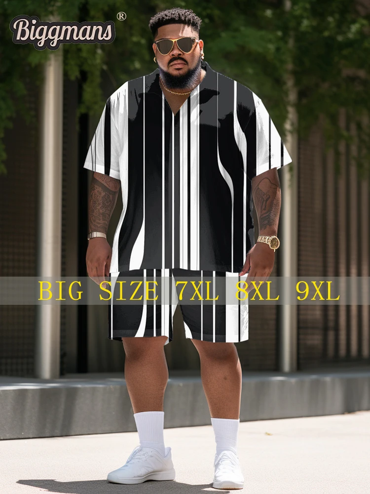 Biggmans Big And Tall Shirt Set For Men\'s Clothing Fashion Summer Short -sleeved shorts Leisure Sports Man Plus size Printing