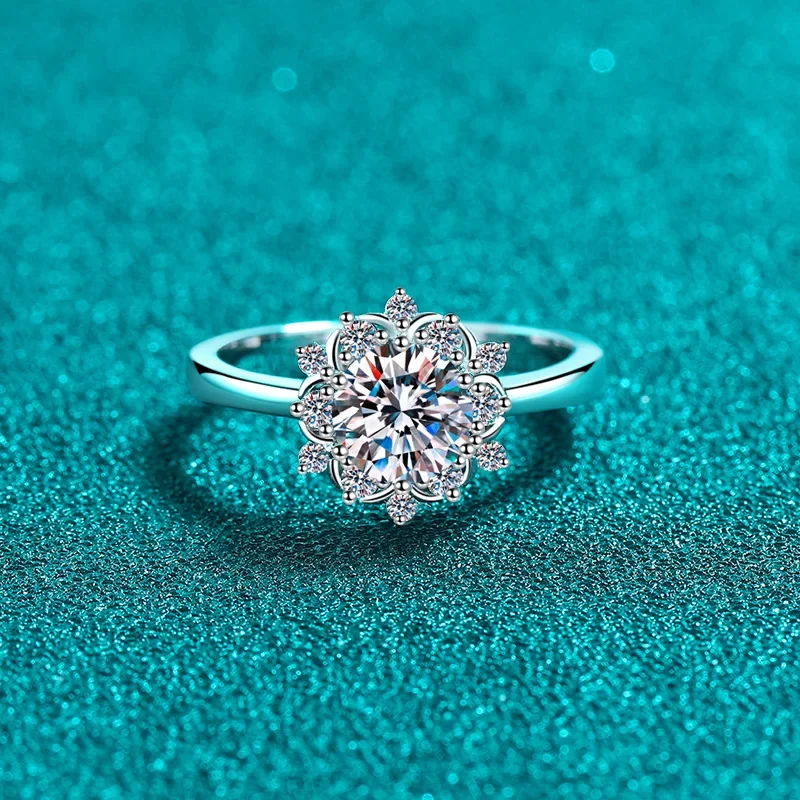 

Кольцо из стерлингового серебра 925 пробы с муассанитом, женское классическое кольцо с подсолнухом и шестью когтями, элегантные ювелирные изделия высокого класса