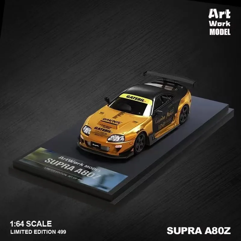 TM In Stock 1:64 Art Work Supra A80 Black Gold Diecast Diorama Car Model Collection Miniature Toys Time Micro