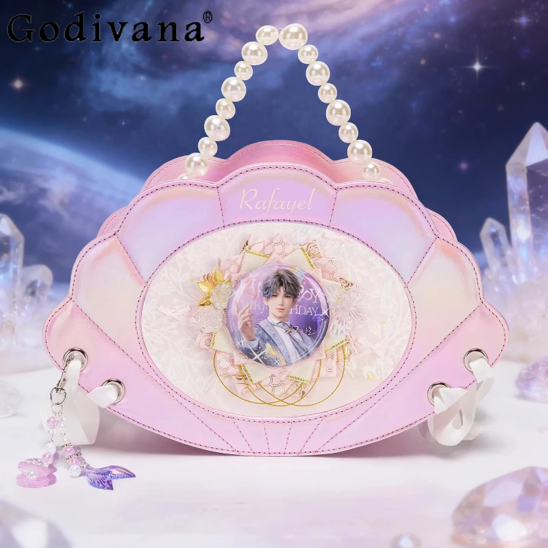 

Original Japanese Lolita Pain Bags Campus Commuter Fall Cute Student Pearl Chain Ribbon Crossbody Versatile Backpacks Women