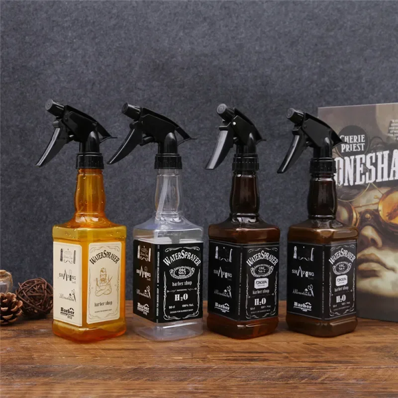 400ML 600ML Hairdressing Spray Bottle Salon Barber Hair Tools Water Sprayer Retro Whiskey Oil Head Watering Can