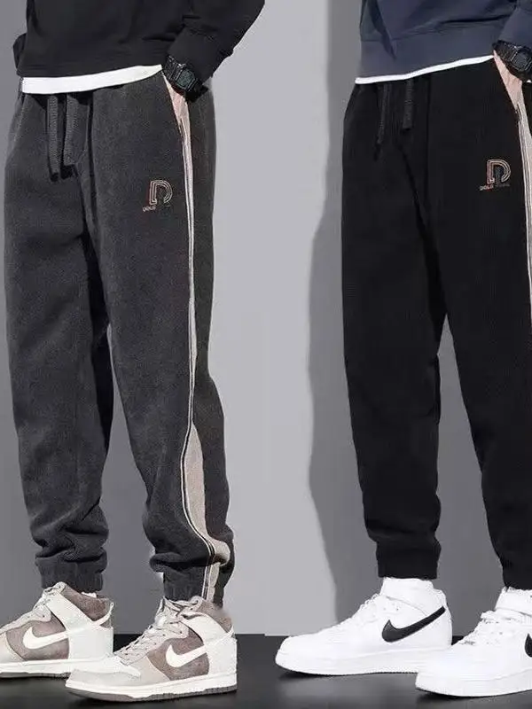 

Мужские утепленные спортивные брюки с манжетами, теплые осенне-зимние брюки, облегающие, повседневные, модные, из полиэфирного волокна, с низкой эластичностью