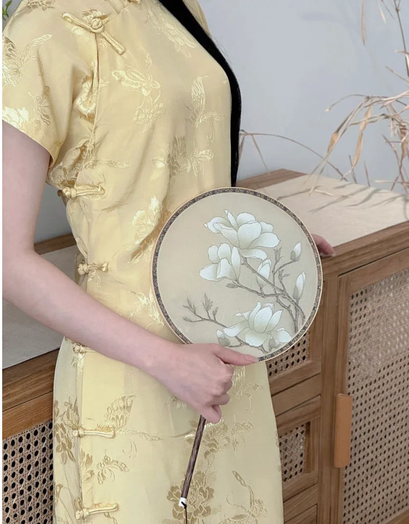 شيونغسام أصفر للنساء ، تشيباو محسن ، أكمام قصيرة ، فراشة زهرية عتيقة ، على الطراز الصيني ، فساتين طويلة ، راقية ، جديدة ، #3