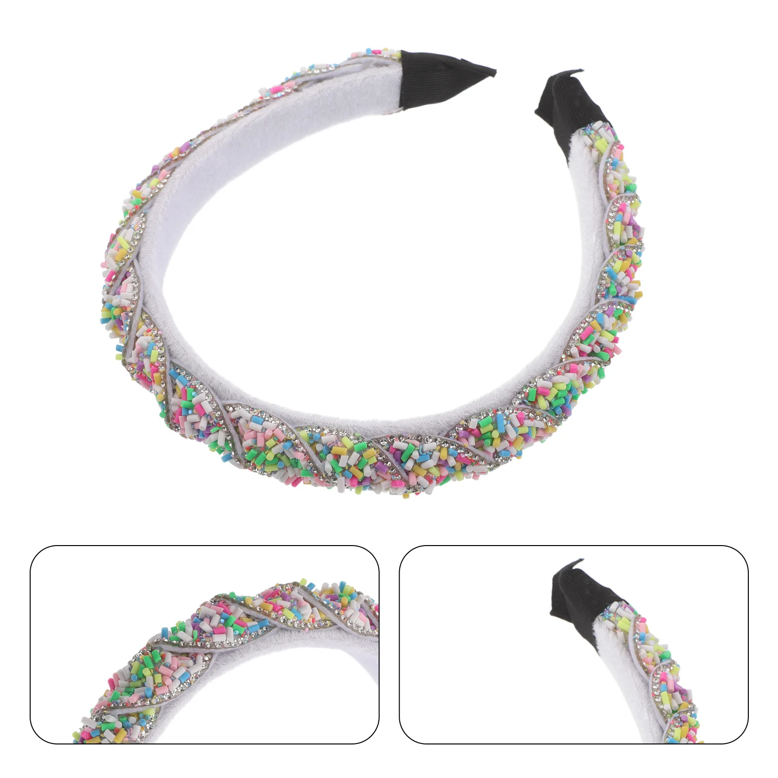 

Rainbow Beaded Headband Colorful Candy Padded Donut Hairband For Girls Women Sparkly Party Festival Easter Birthday