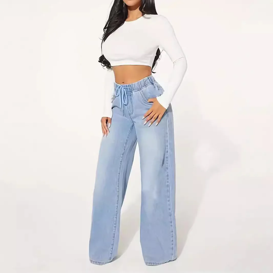 

New Denim High Waist Loose Light Blue Jeans Women 2025