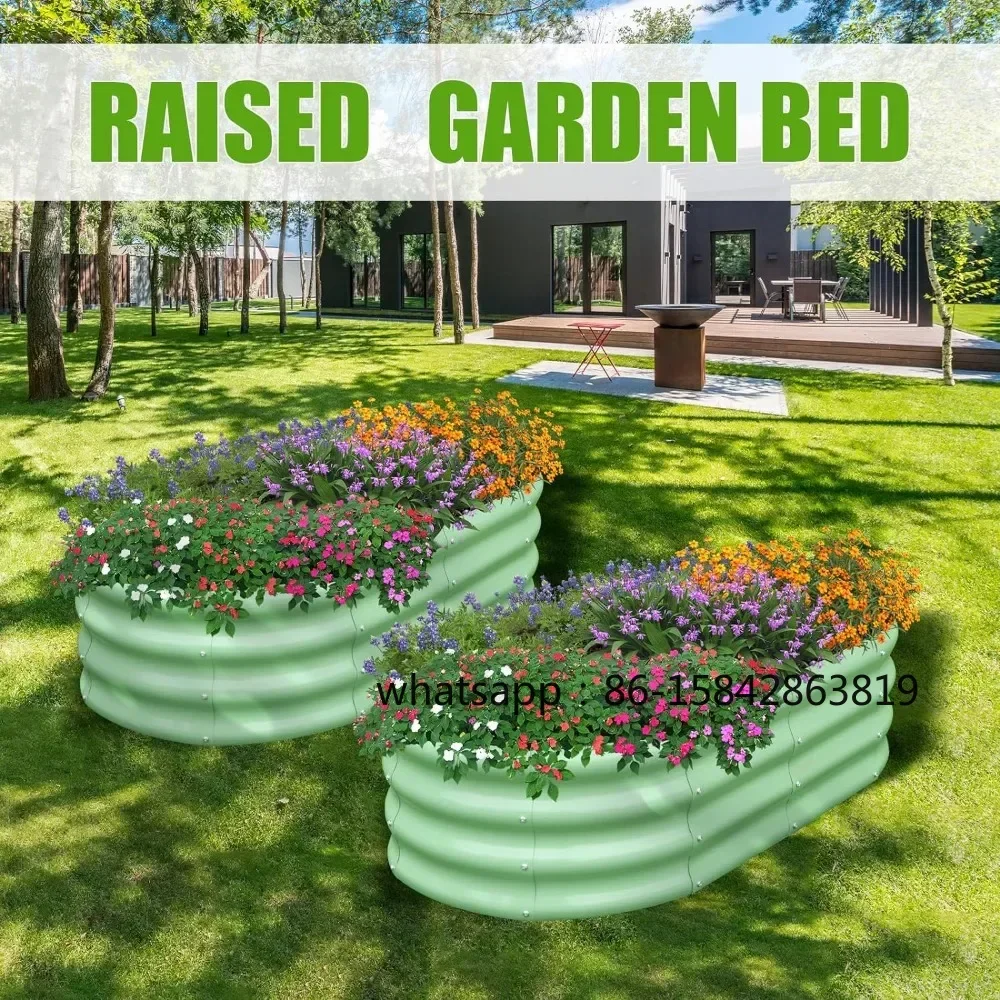 Galvanized Raised Garden Bed Outdoor, 2 Pcs 4x2x1ft Oval Metal Planter Box for Planting Plants Vegetables