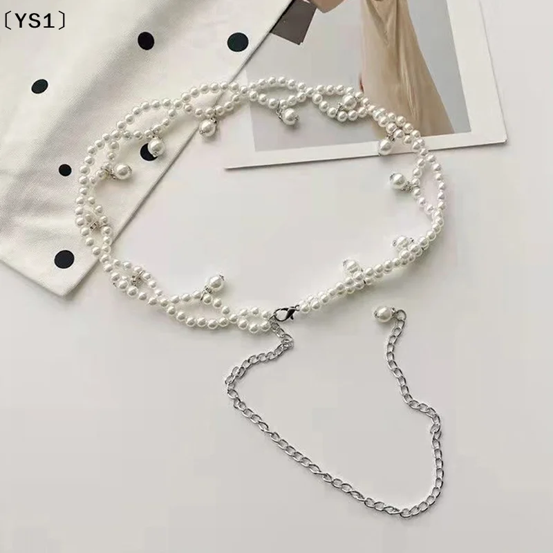 〔YS1〕Literary Temperament Elegant Pearl Belt Waist Belt Female Girls Dress Crystal Strap Pearl Wedding Chain Belts Girl Accessor