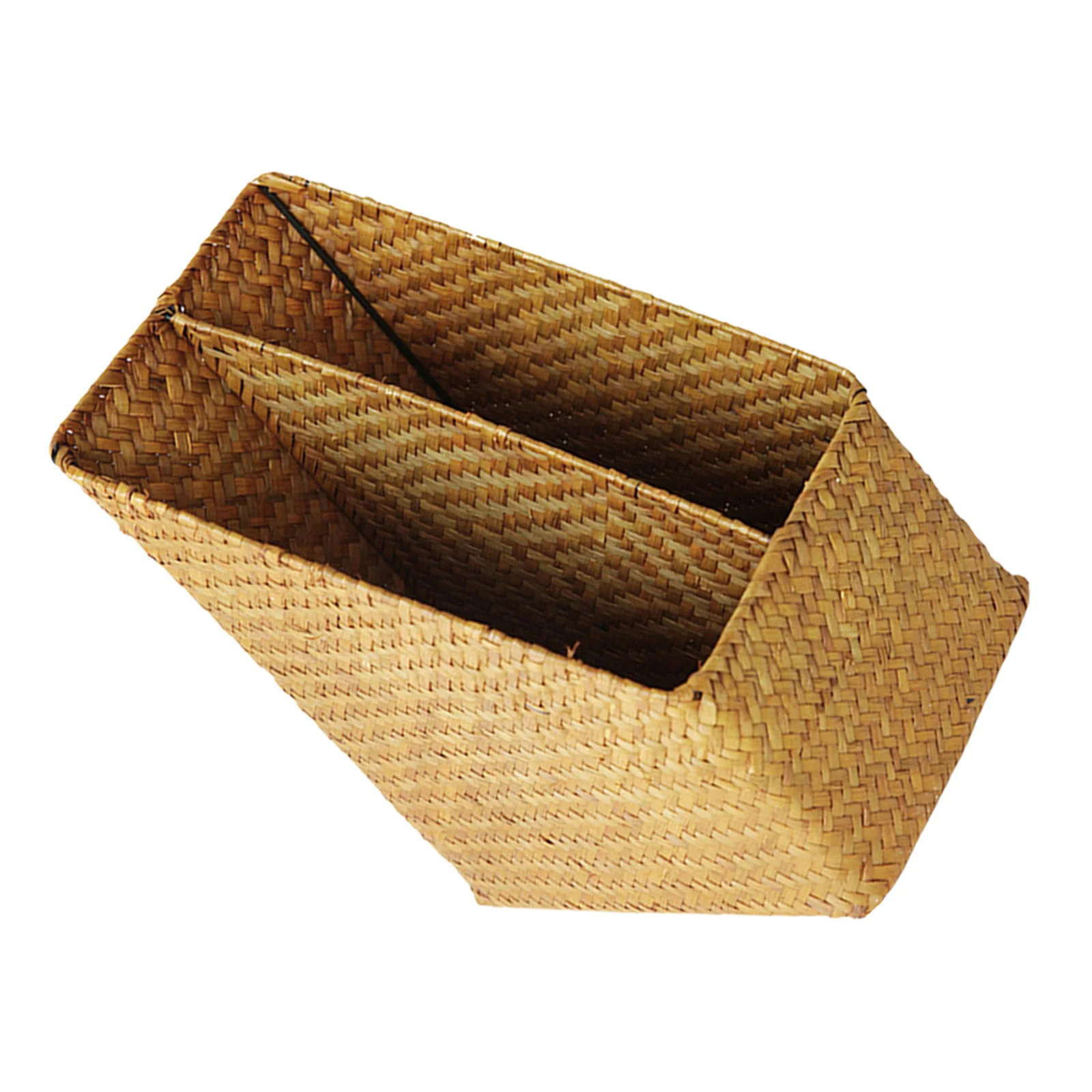 

File Storage Basket Woven Document Organizer Straw Thickened Bookshelf Desktop Accessory Storage Box Files