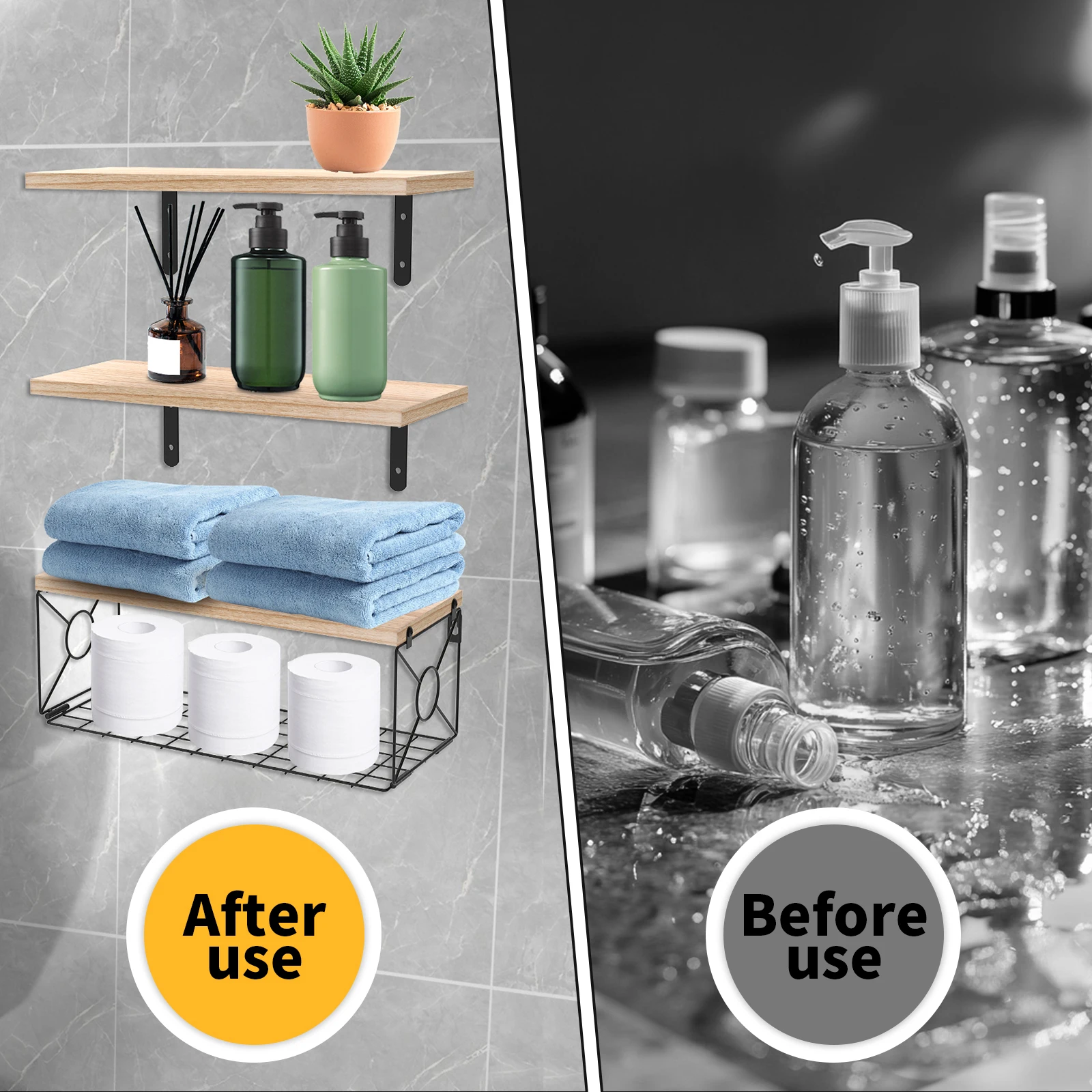 Floating Shelves Robust Wall Hanging Shelf with Storage Basket Metal Bracket Storage Shelf Multi Functional Storage Shelf