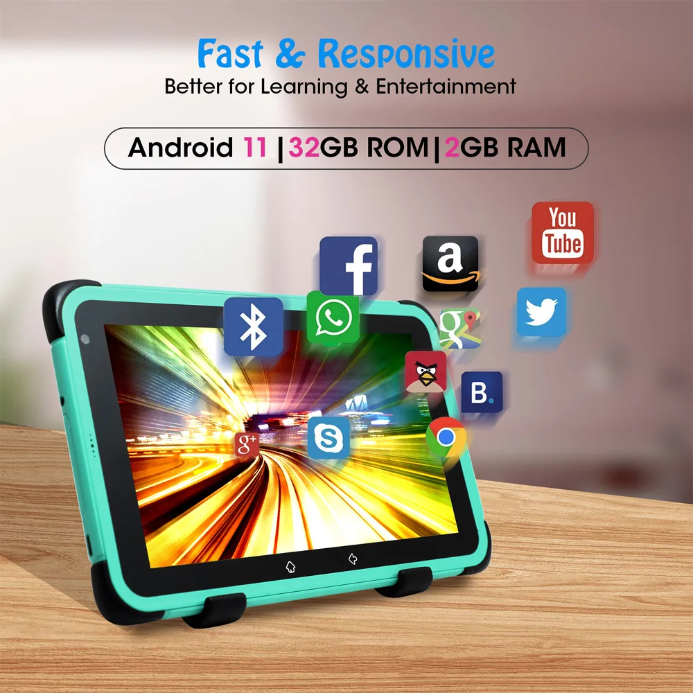 Kinder Android Tablet 7 ''HD 1024x600 Bildschirm Android 11 Quad Core 2GB 32 GB WLAN 3000mAh lernen Kinder Tablet Drop-Proof Fall