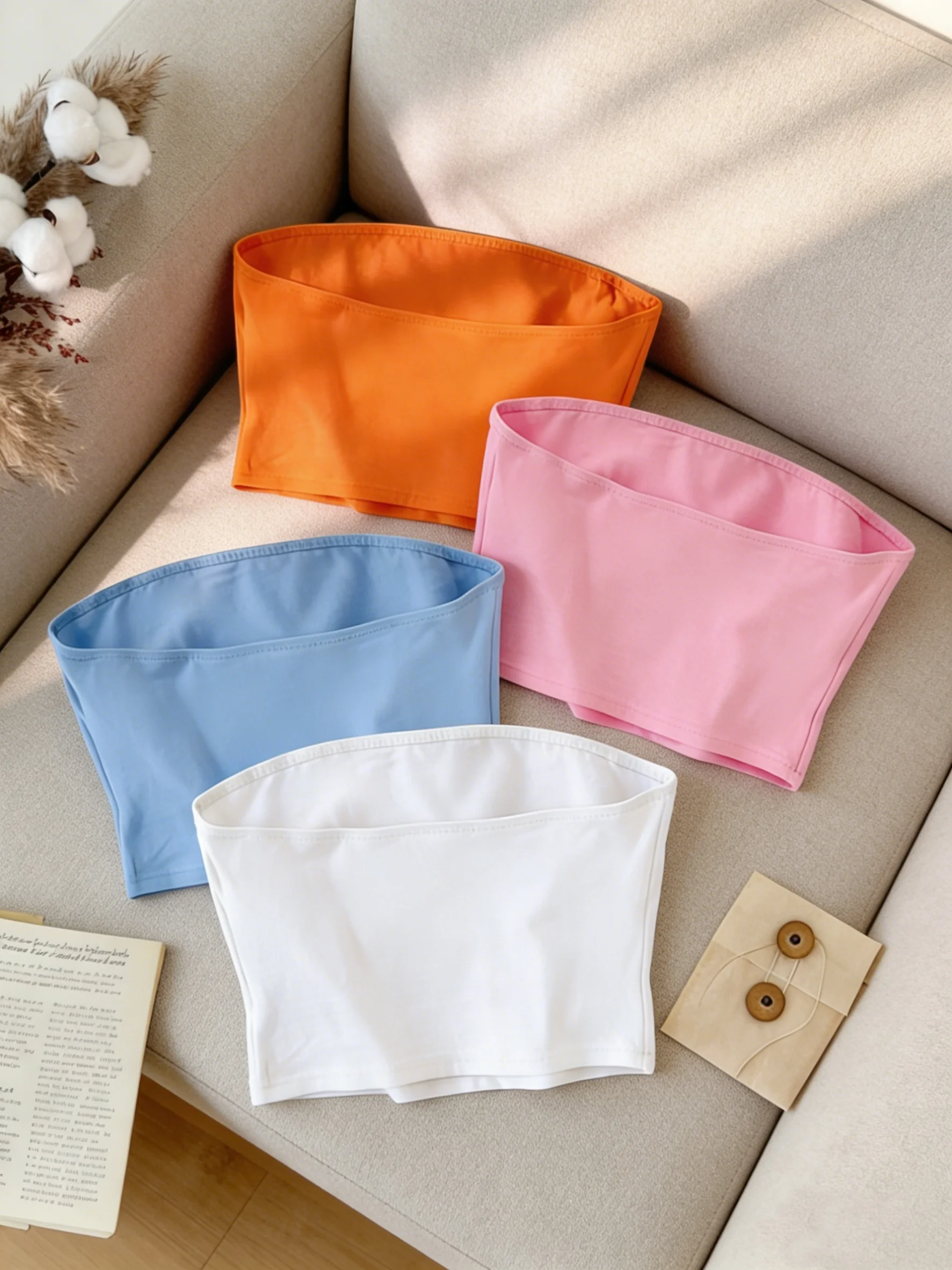 Women 4 Pack Strapless Tube Top Set Casual Solid Sleeveless Bandeau Top Set