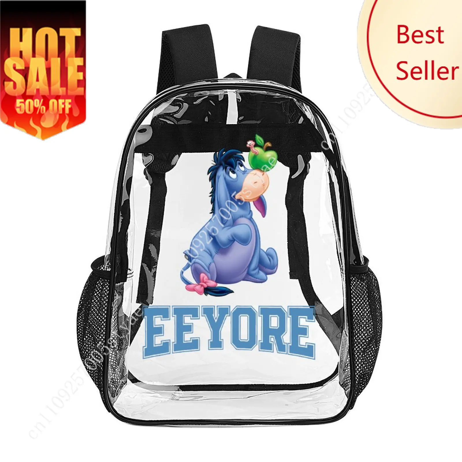 حقيبة ظهر شفافة من Eeyore حقيبة ديزني كارتونية مزخرفة صمم صورك وشعارات نصية مخصصة لهدايا العطلات والحفلات #1
