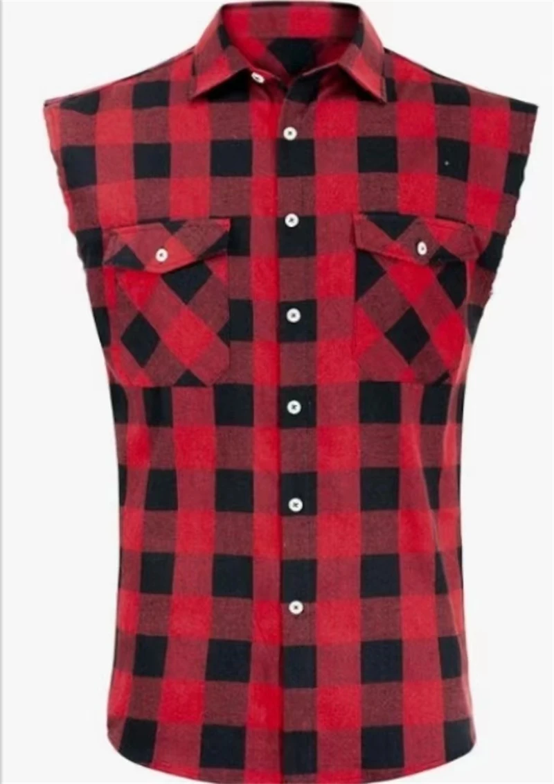 Men\'s Summer Fashion Casual Plaid Print Sleeveless T Shirt Vest Buckle Sanding 2024 Korean Style Mens Tank Tops Beach Vest