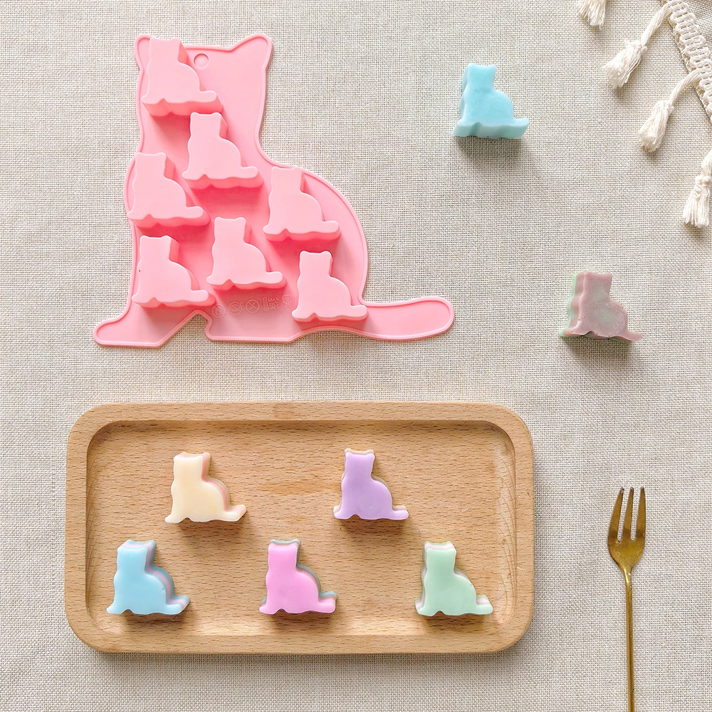 1pc 7-cavity silicone mold in the shape of a kitten, used for soft candy, DIY chocolate, candy, cake decoration and baking tools