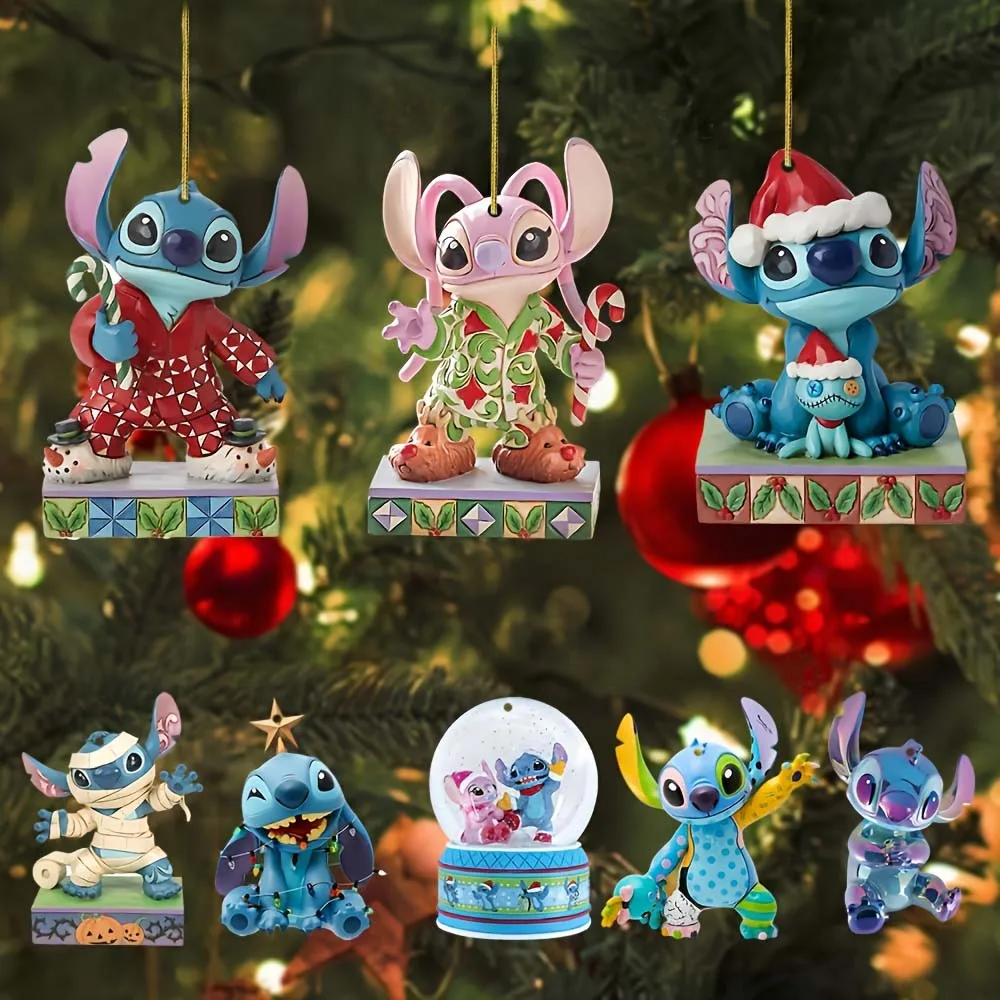 Anime Figures Disney Stitch 2D Acrylic Pendant Christmas Tree Decoration Stitch Dolls Party Boys Girls Kids Toy Children's Gifts