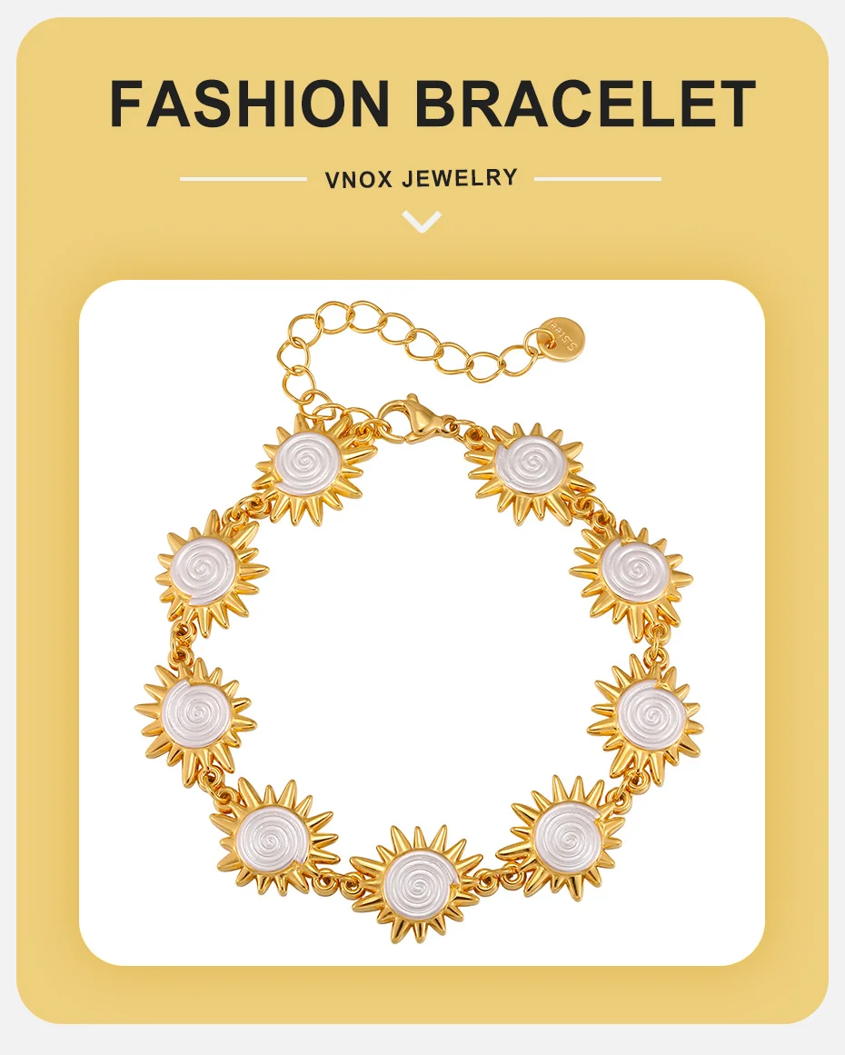 Vnox Bohemia Sun Spiral-Armband für Damen, trendiger Edelstahl, 18 Karat vergoldet, mehrlagig, stapelbar, Handgelenkskette, Strandschmuck – Detail 1