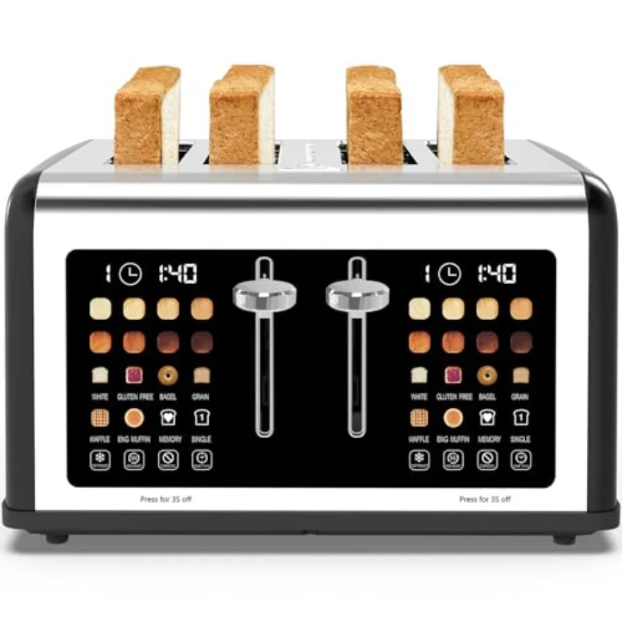 

4-Slice Touch Screen Toaster with Stainless Steel Finish Digital Timer and Dual Control Panel 8 Shade Settings and 6 Bread Type