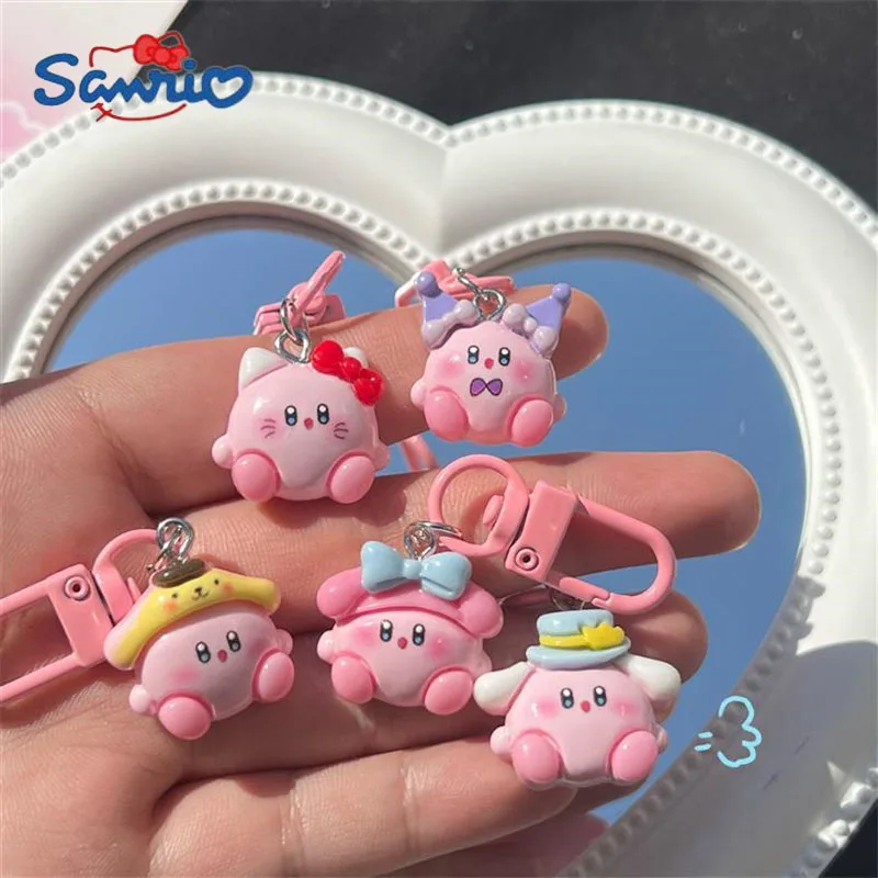 Kawaii Sanrio Keychain Cute Hello Kitty Kuromi Doll Keyrig Pink Cinnamoroll Pompom Purin Pendant Keychains Kids Christmas Gifts