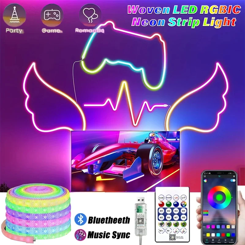 

RGBIC Neon Light Strip LED Strip Light APP Remote Control 5V USB Plug-in Music Sync Waterproof DIY Shape Room Decorations