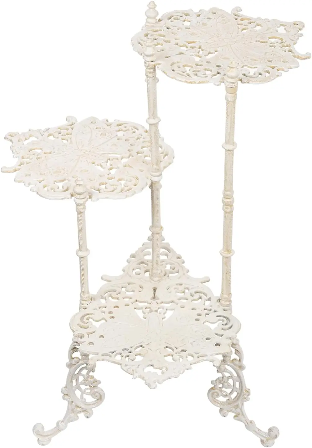 Vintage Cast Iron 3-Tier Plant Stand, 28 Inch Tall, Antique White