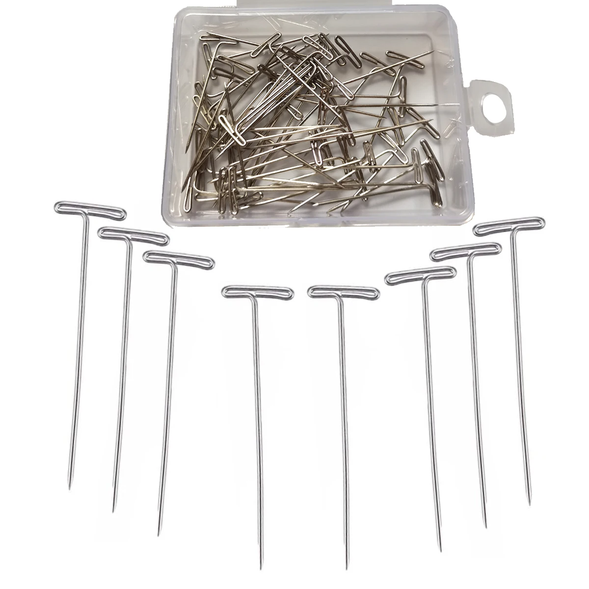 50Pcs T Pins Needles For Blocking Knitting Modelling Crafts Quality Wig T-Pins For Holing Mannequin Head Type Sewing Hair Salon