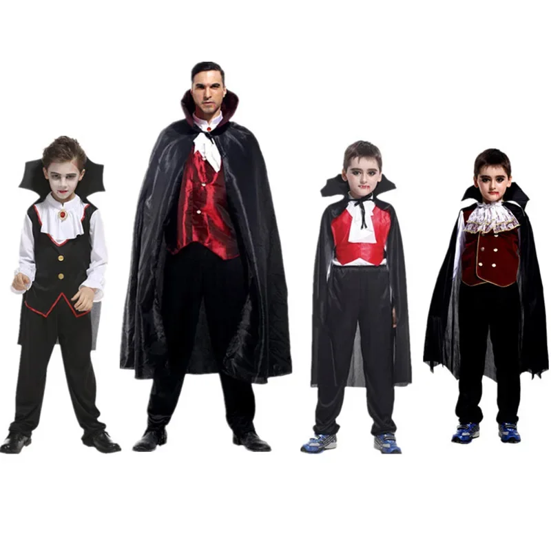 Adult Kids Noble Dracula Vampire Costume Halloween Boys Purim Girls Costumes abbigliamento da festa genitore-figlio Fantasia Dress Up